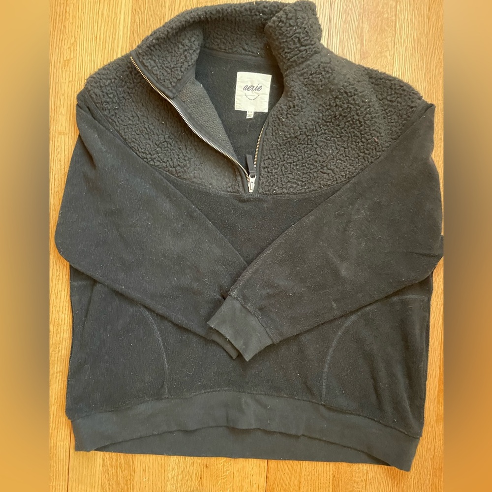 Aerie black half zip fuzzy sweater - size medium